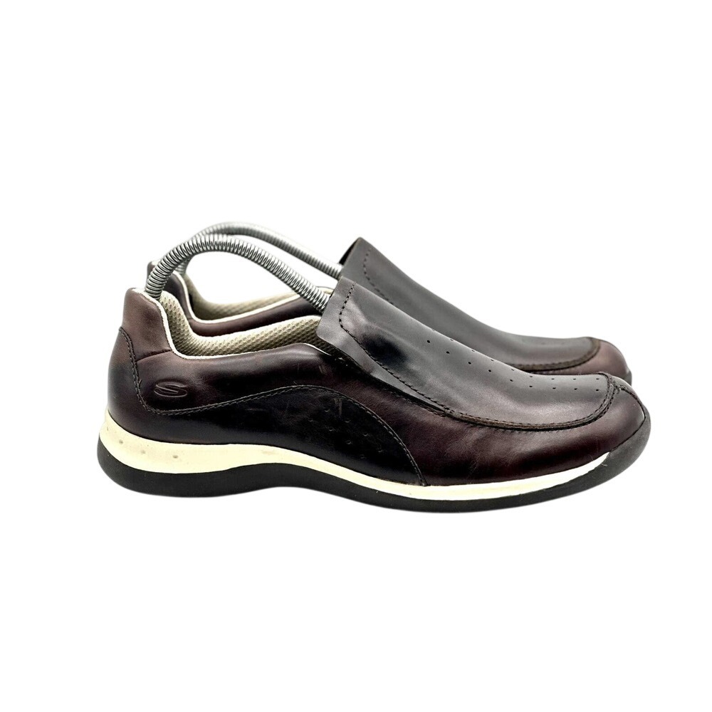 Skechers Womens Brown‎ Leather Slip On Loafers Square Toe Shoes SN 35307 Size 10